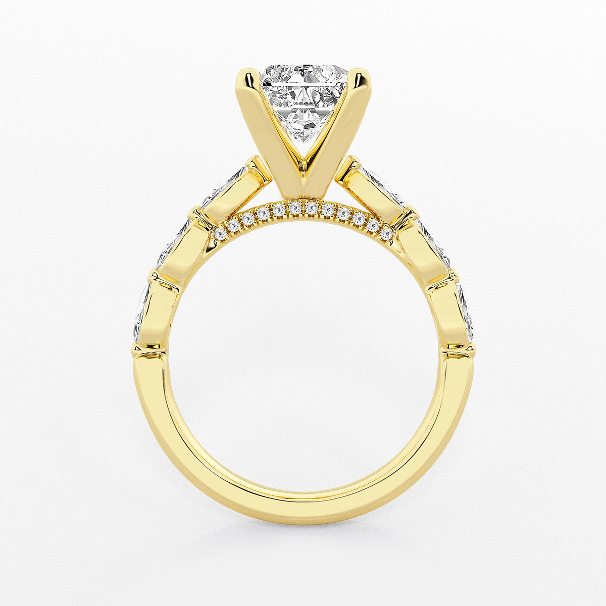 Additional Image 1 for  3 1/2 ctw Radiant Lab Grown Diamond Engagement Ring with Floating Marquise Side Accents