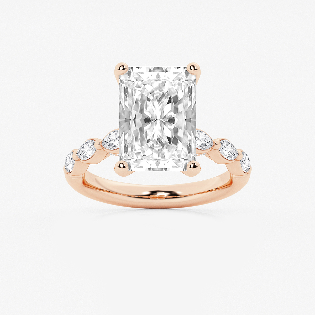 6 1/2 ctw Radiant Lab Grown Diamond Engagement Ring with Floating Marquise Side Accents