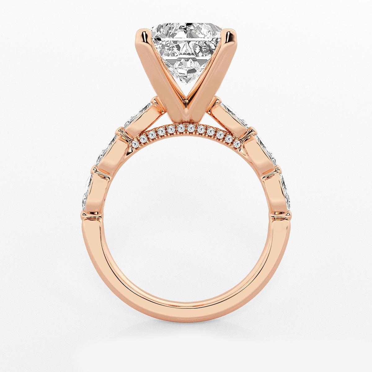 Additional Image 1 for  6 1/2 ctw Radiant Lab Grown Diamond Engagement Ring with Floating Marquise Side Accents