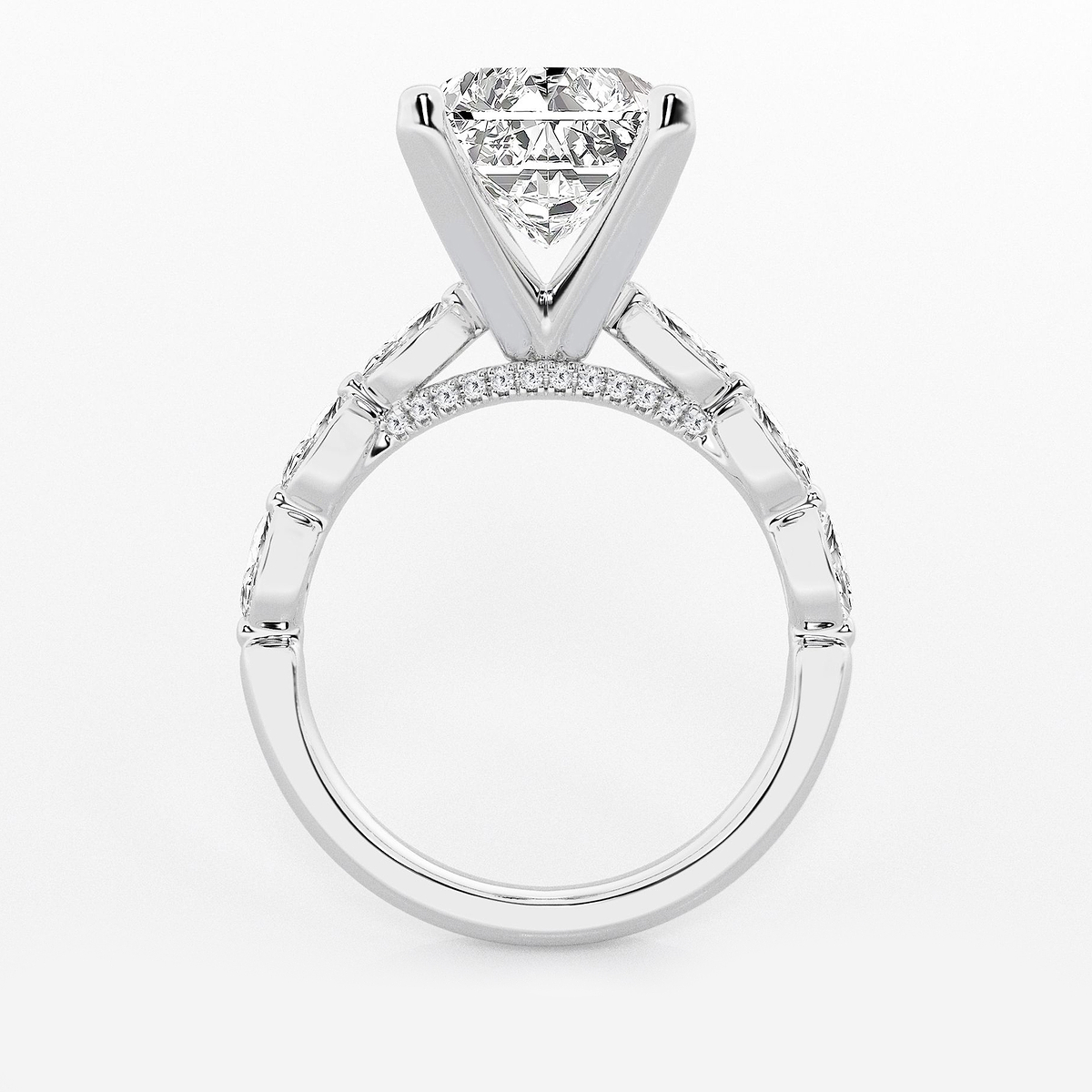 Additional Image 1 for  6 1/2 ctw Radiant Lab Grown Diamond Engagement Ring with Floating Marquise Side Accents
