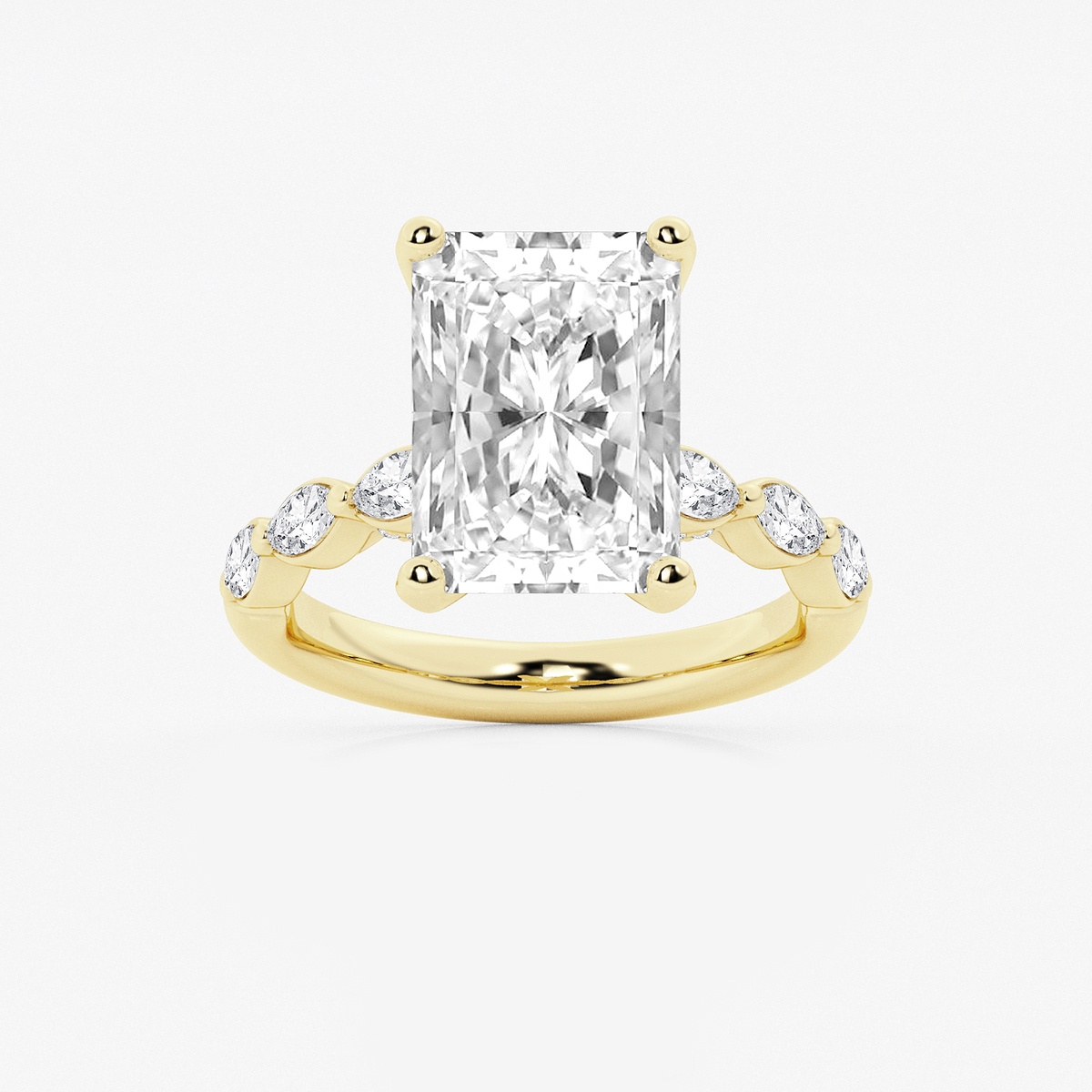 6 1/2 ctw Radiant Lab Grown Diamond Engagement Ring with Floating Marquise Side Accents