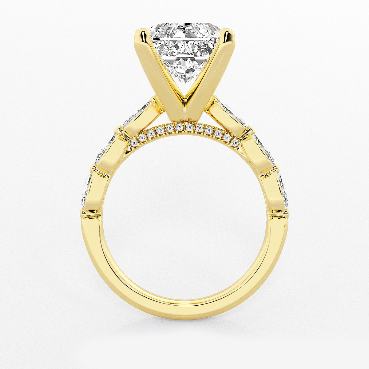 Additional Image 1 for  6 1/2 ctw Radiant Lab Grown Diamond Engagement Ring with Floating Marquise Side Accents