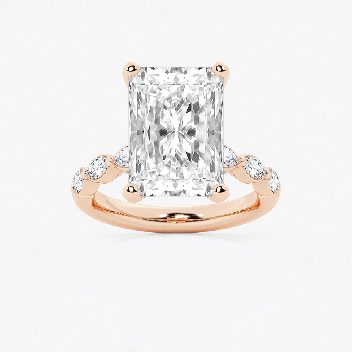 8 1/2 ctw Radiant Lab Grown Diamond Engagement Ring with Floating Marquise Side Accents