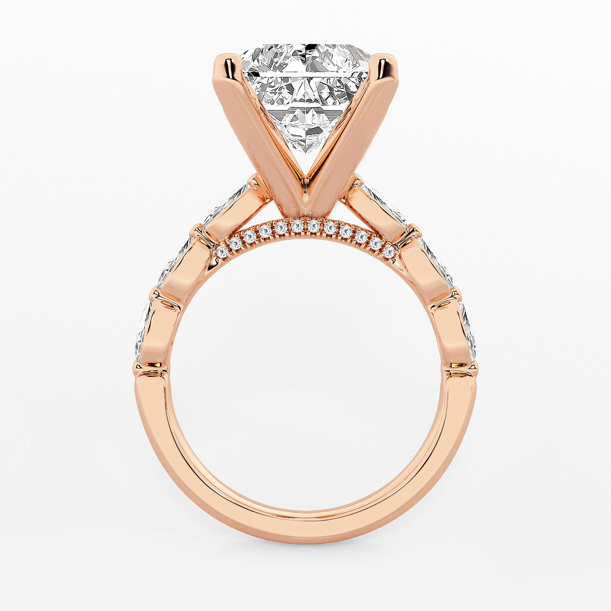 Additional Image 1 for  8 1/2 ctw Radiant Lab Grown Diamond Engagement Ring with Floating Marquise Side Accents