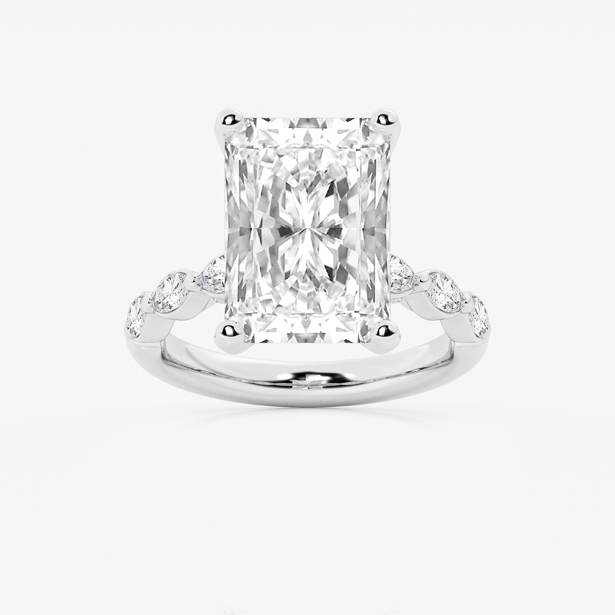 8 1/2 ctw Radiant Lab Grown Diamond Engagement Ring with Floating Marquise Side Accents
