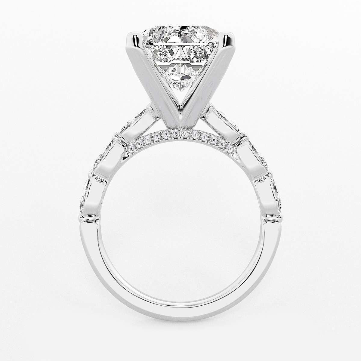 Additional Image 1 for  8 1/2 ctw Radiant Lab Grown Diamond Engagement Ring with Floating Marquise Side Accents