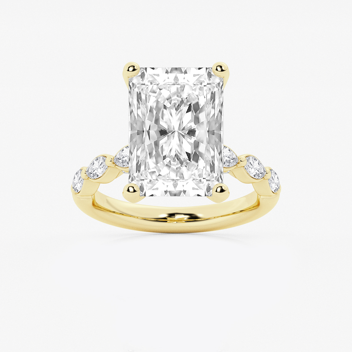 8 1/2 ctw Radiant Lab Grown Diamond Engagement Ring with Floating Marquise Side Accents