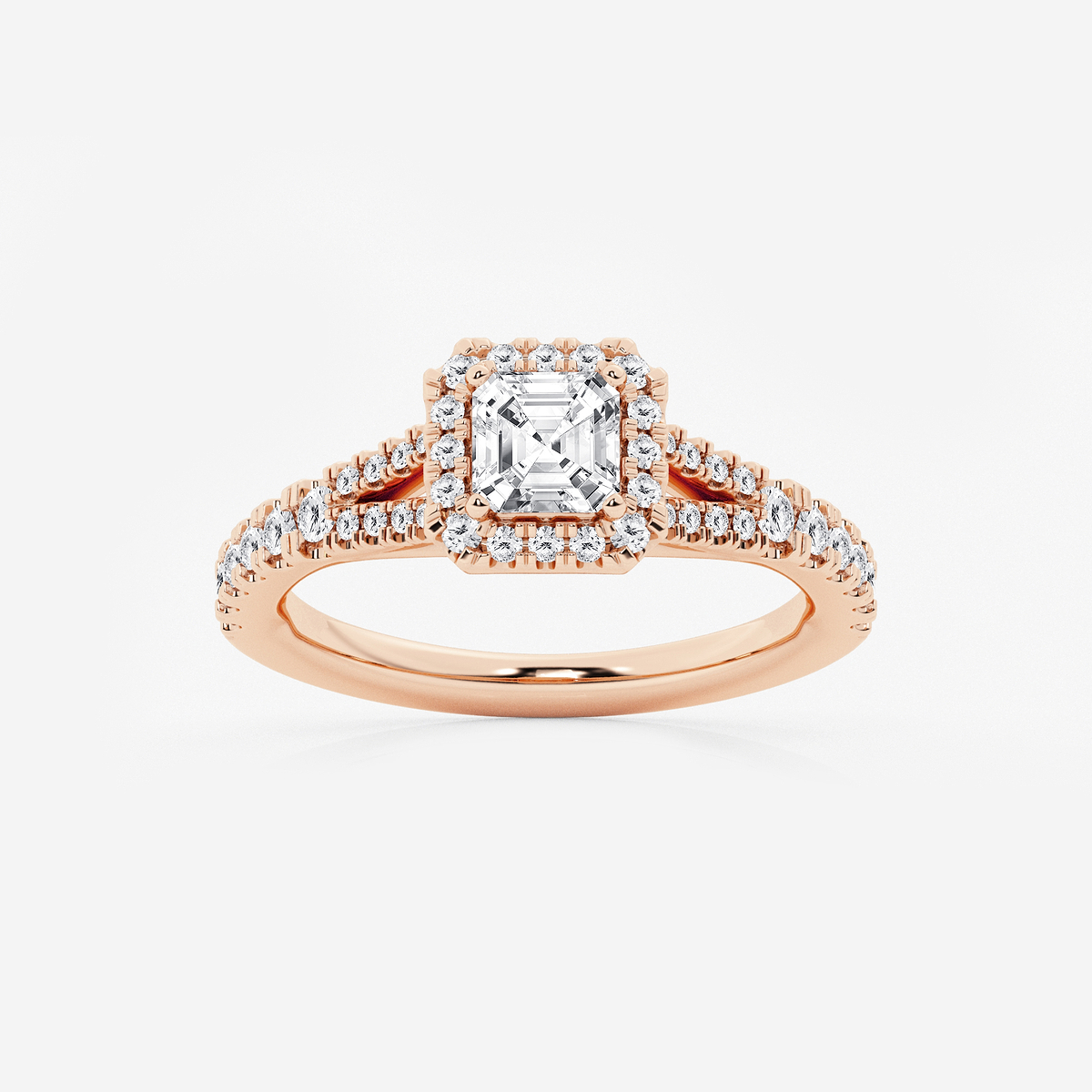 1 1/5 ctw Asscher Lab Grown Diamond Split Shank Halo Engagement Ring