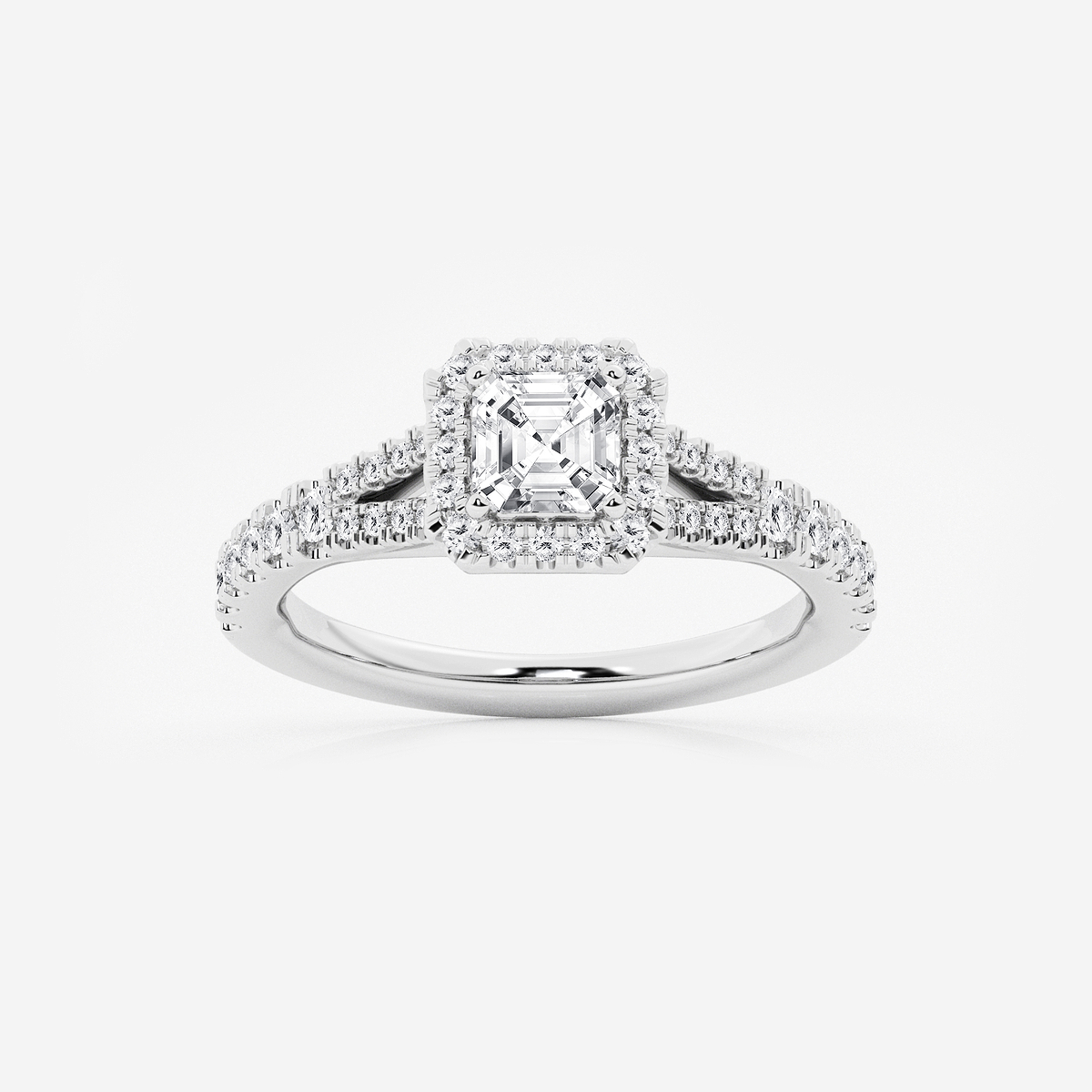 1 1/5 ctw Asscher Lab Grown Diamond Split Shank Halo Engagement Ring