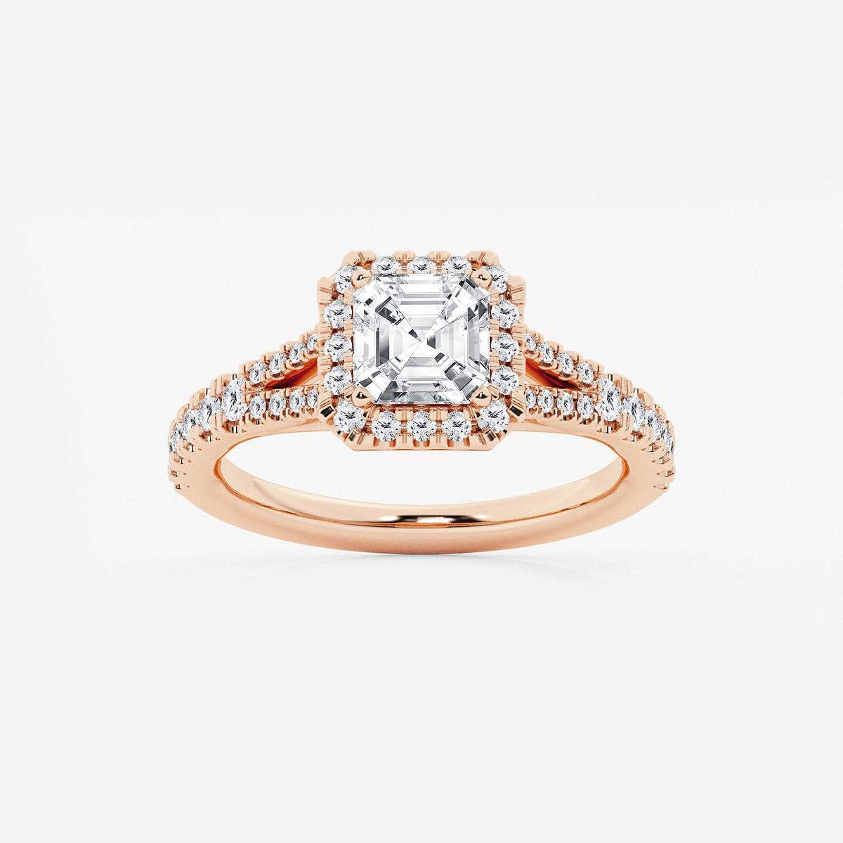 1 1/2 ctw Asscher Lab Grown Diamond Split Shank Halo Engagement Ring
