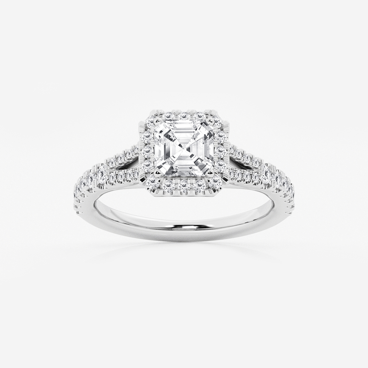 1 1/2 ctw Asscher Lab Grown Diamond Split Shank Halo Engagement Ring