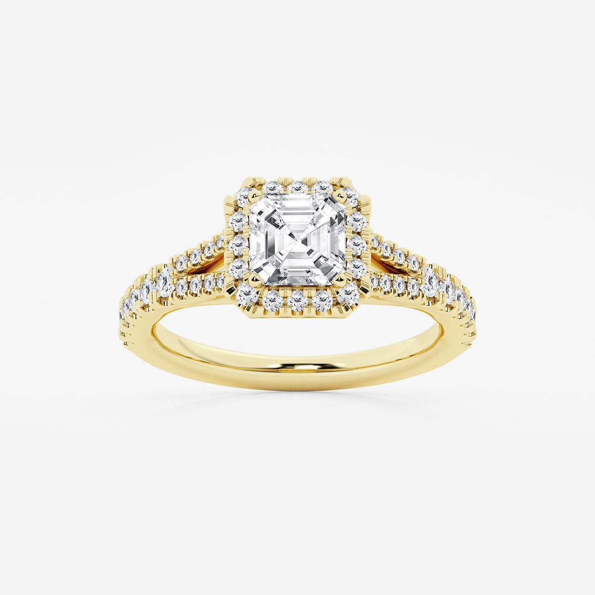 1 1/2 ctw Asscher Lab Grown Diamond Split Shank Halo Engagement Ring