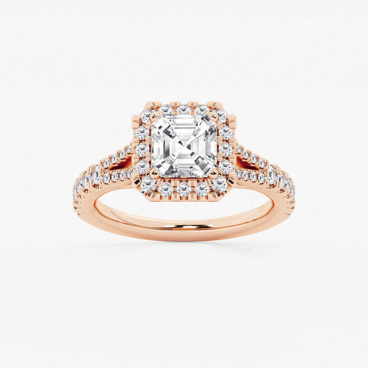 2 ctw Asscher Lab Grown Diamond Split Shank Halo Engagement Ring