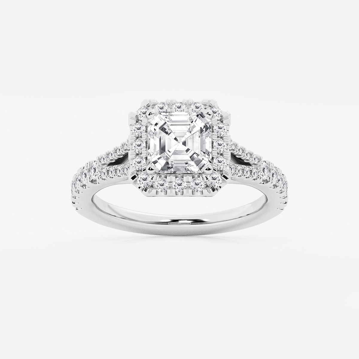 2 ctw Asscher Lab Grown Diamond Split Shank Halo Engagement Ring