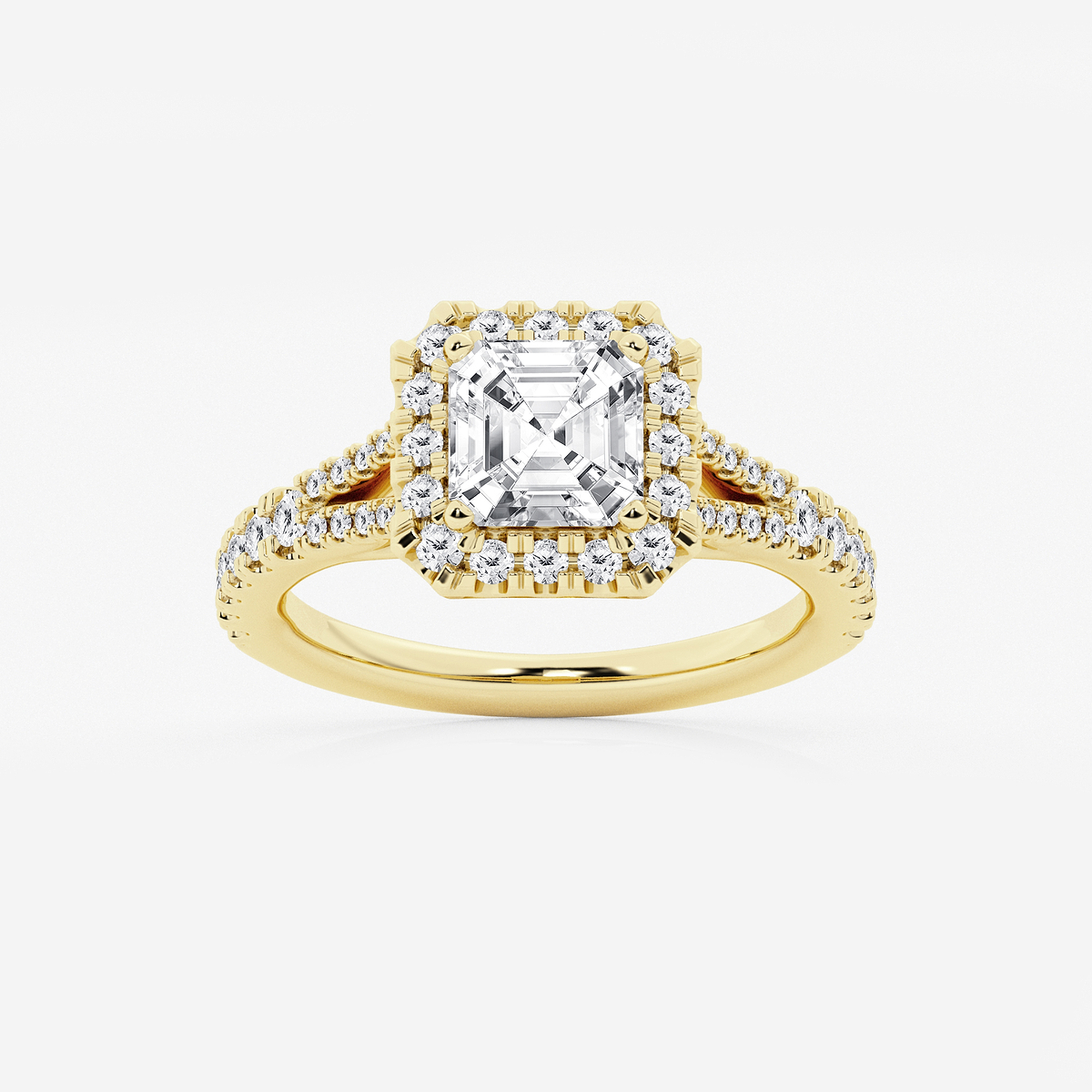 2 ctw Asscher Lab Grown Diamond Split Shank Halo Engagement Ring
