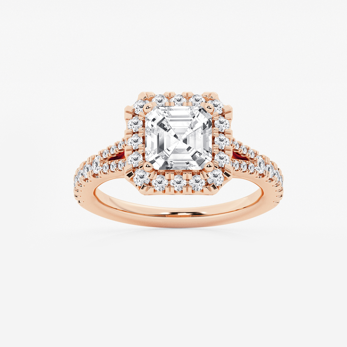 3 3/4 ctw Asscher Lab Grown Diamond Split Shank Halo Engagement Ring