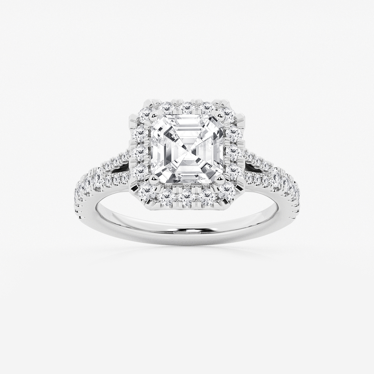 3 3/4 ctw Asscher Lab Grown Diamond Split Shank Halo Engagement Ring