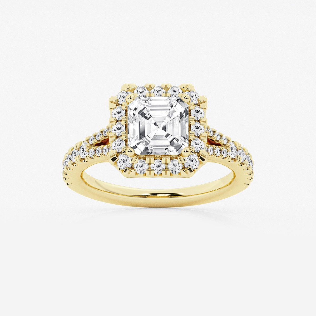 3 3/4 ctw Asscher Lab Grown Diamond Split Shank Halo Engagement Ring