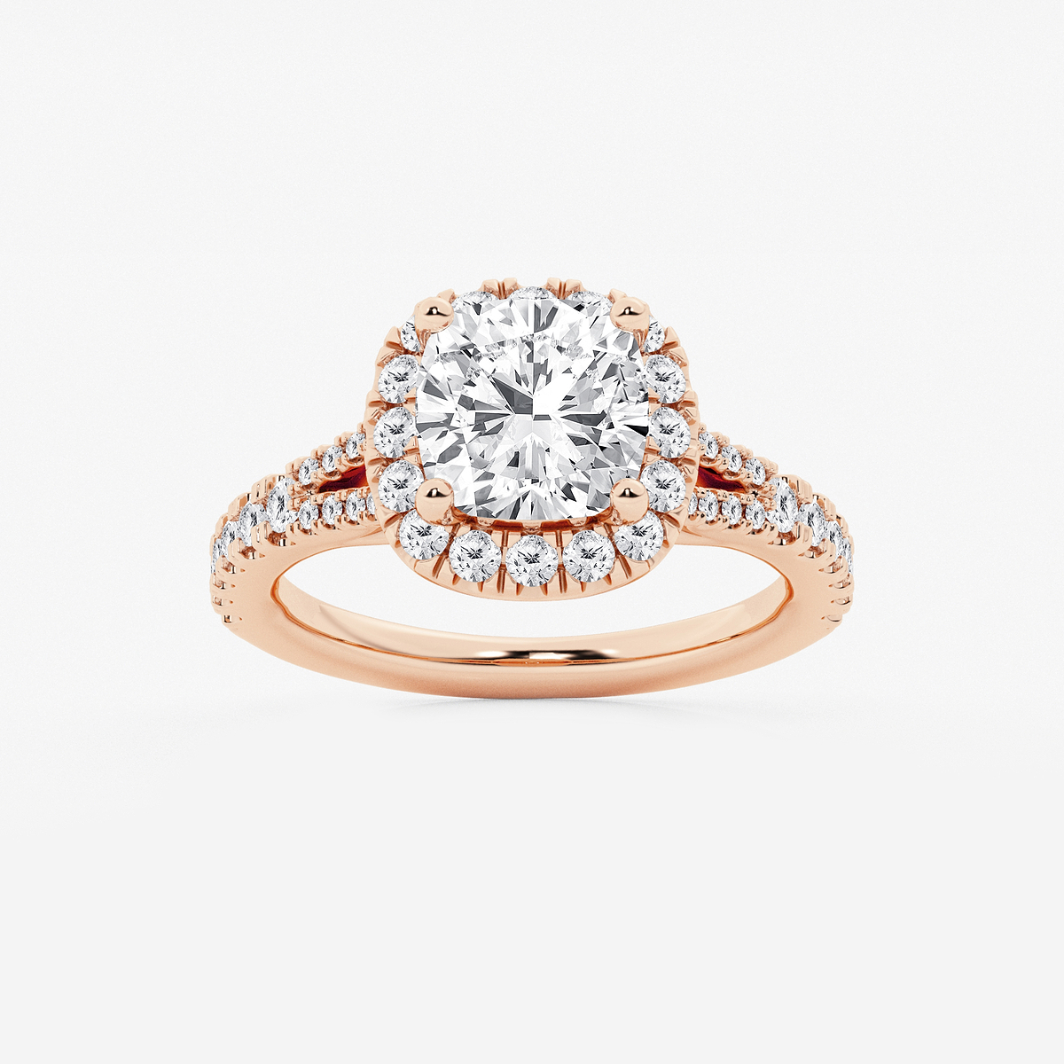 3 1/5 ctw Cushion Lab Grown Diamond Split Shank Halo Engagement Ring