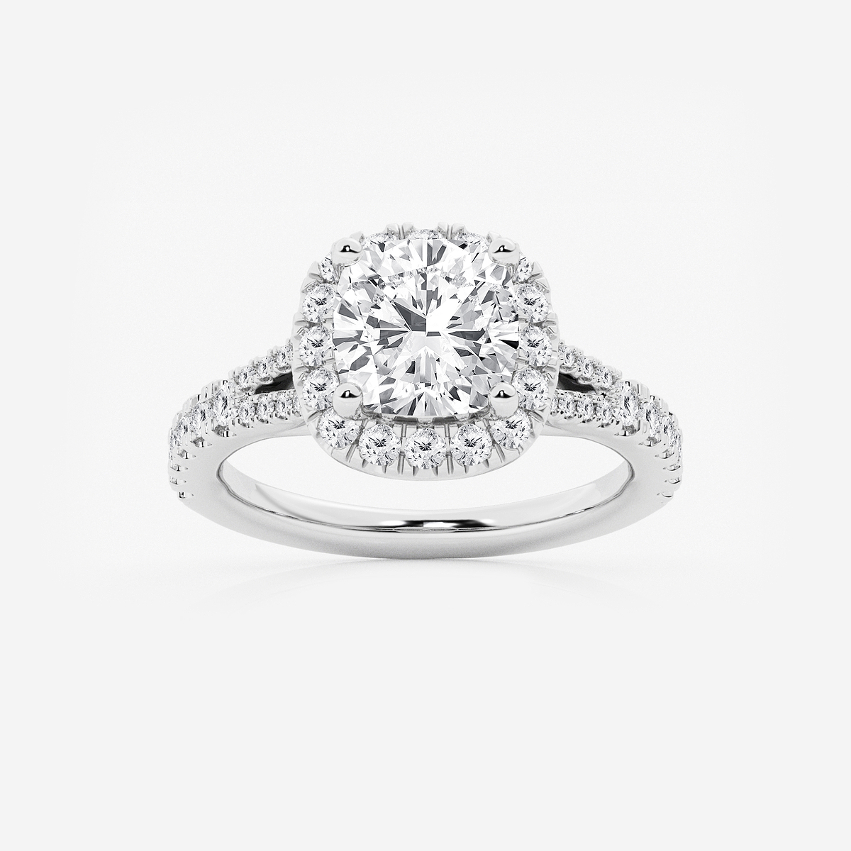 3 1/5 ctw Cushion Lab Grown Diamond Split Shank Halo Engagement Ring