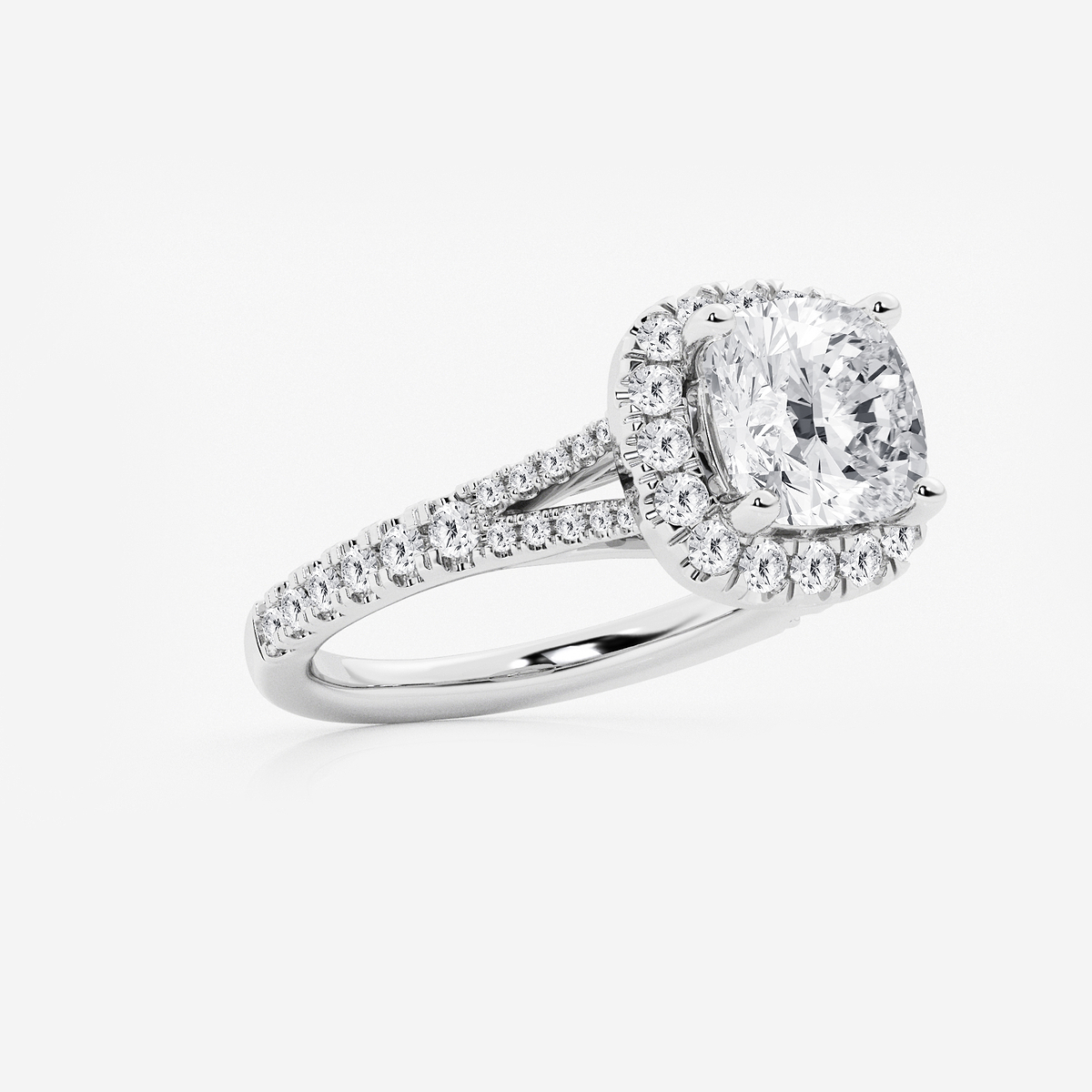 Additional Image 1 for  3 1/5 ctw Cushion Lab Grown Diamond Split Shank Halo Engagement Ring