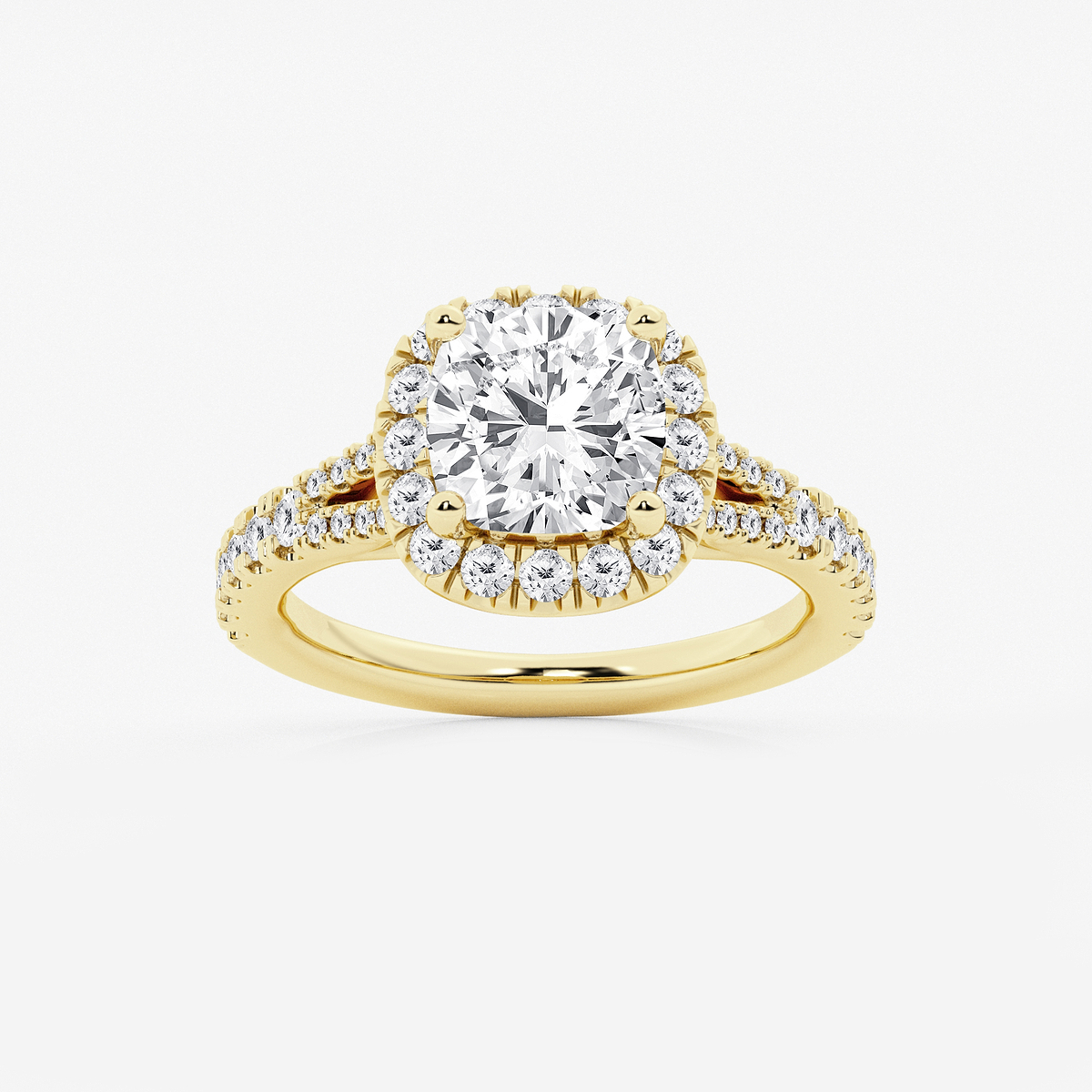 3 1/5 ctw Cushion Lab Grown Diamond Split Shank Halo Engagement Ring