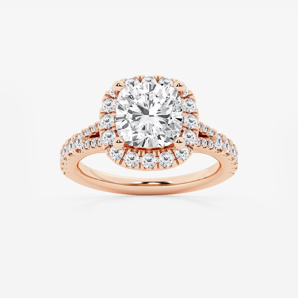 3 3/4 ctw Cushion Lab Grown Diamond Split Shank Halo Engagement Ring