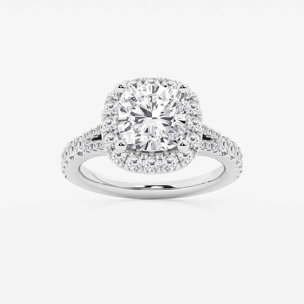 3 3/4 ctw Cushion Lab Grown Diamond Split Shank Halo Engagement Ring