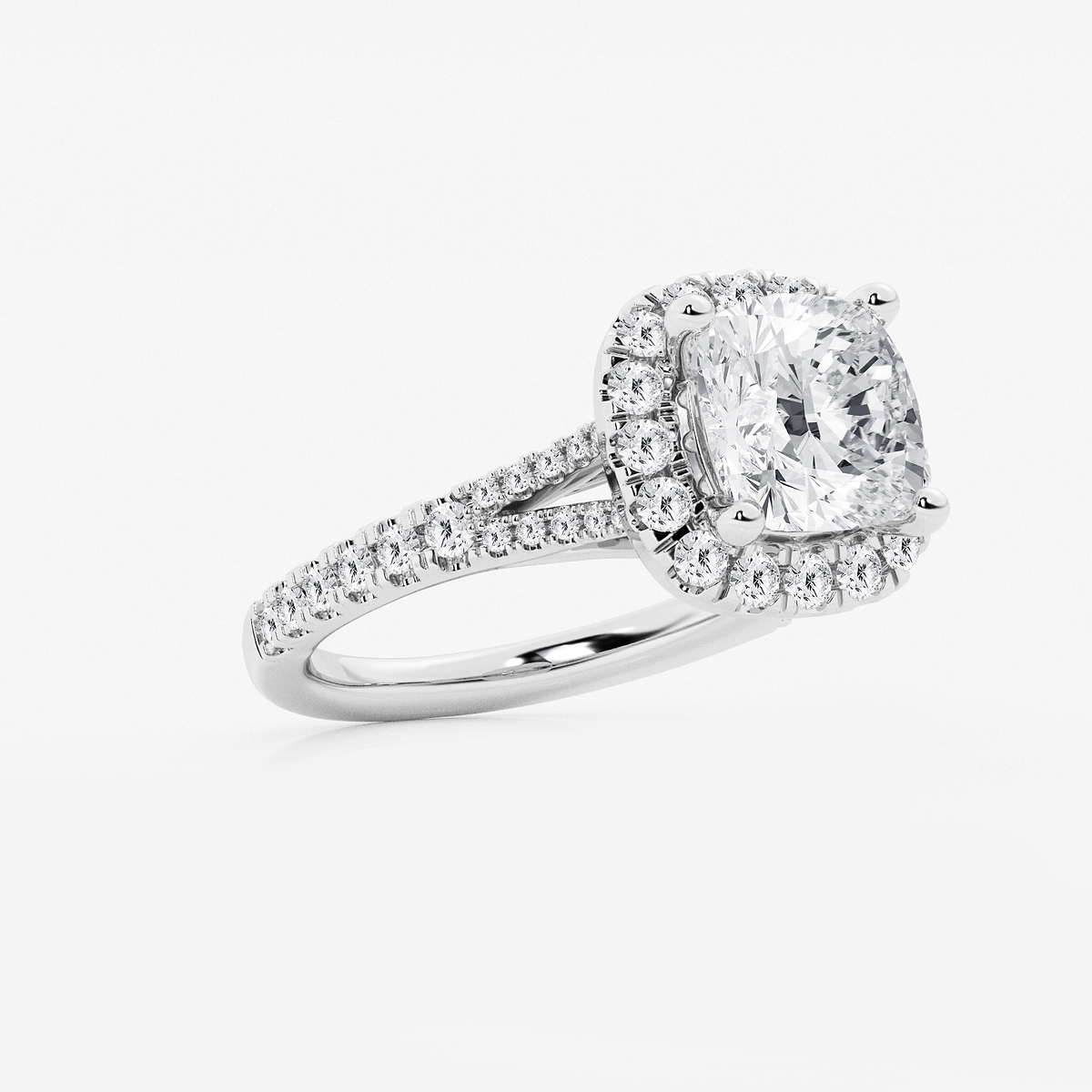 Additional Image 1 for  3 3/4 ctw Cushion Lab Grown Diamond Split Shank Halo Engagement Ring