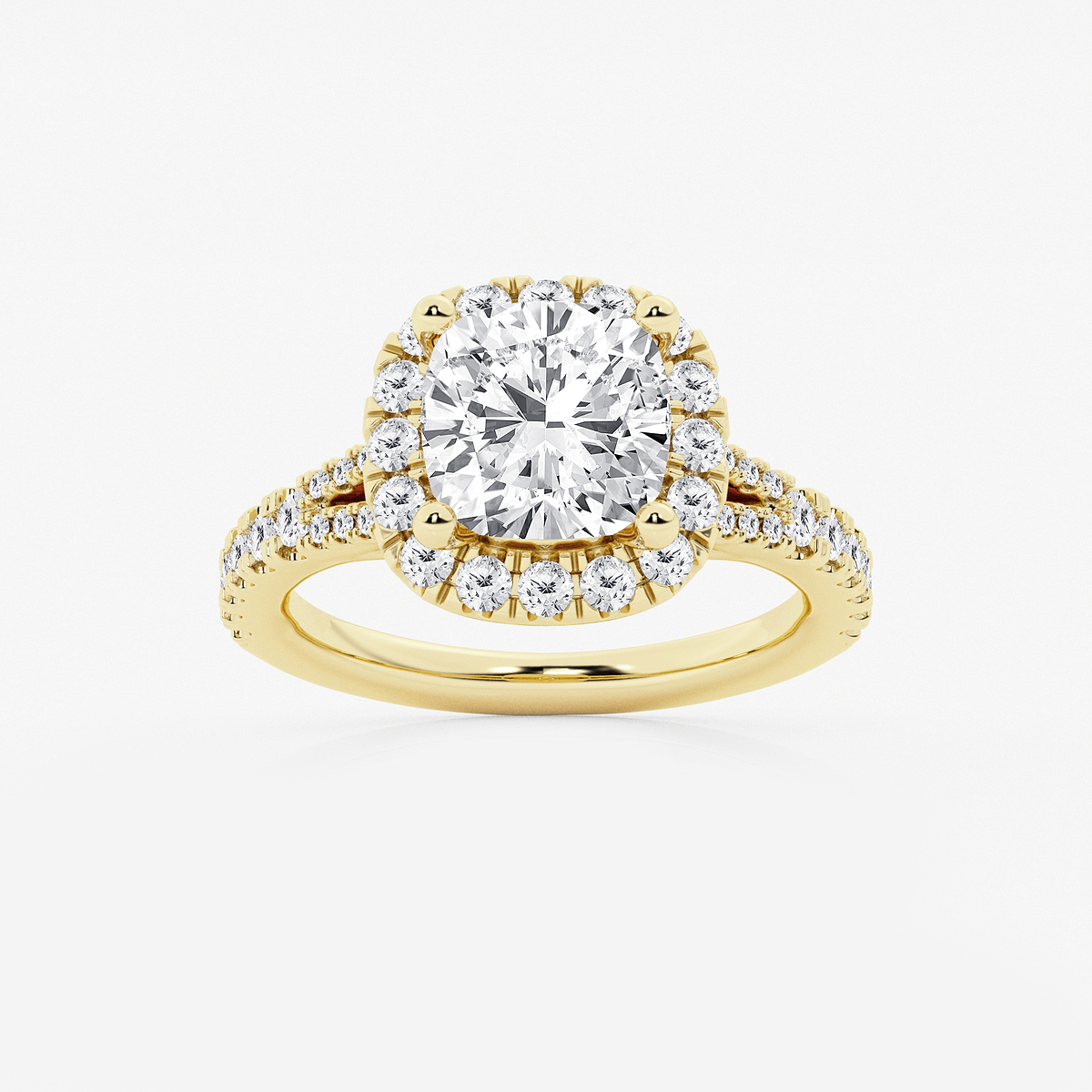 3 3/4 ctw Cushion Lab Grown Diamond Split Shank Halo Engagement Ring