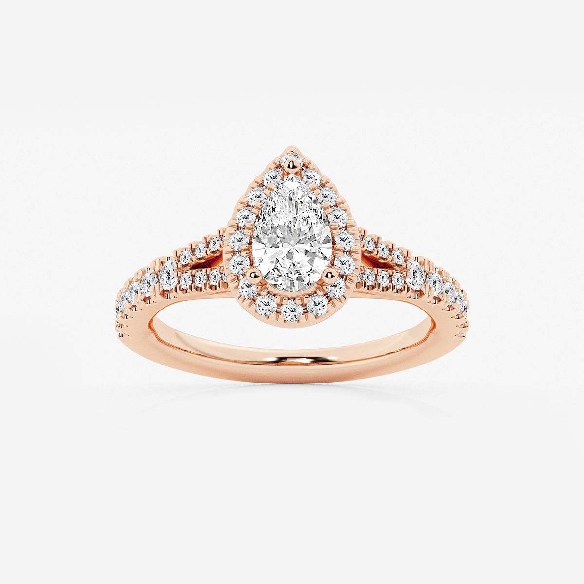 1 1/5 ctw Pear Lab Grown Diamond Split Shank Halo Engagement Ring