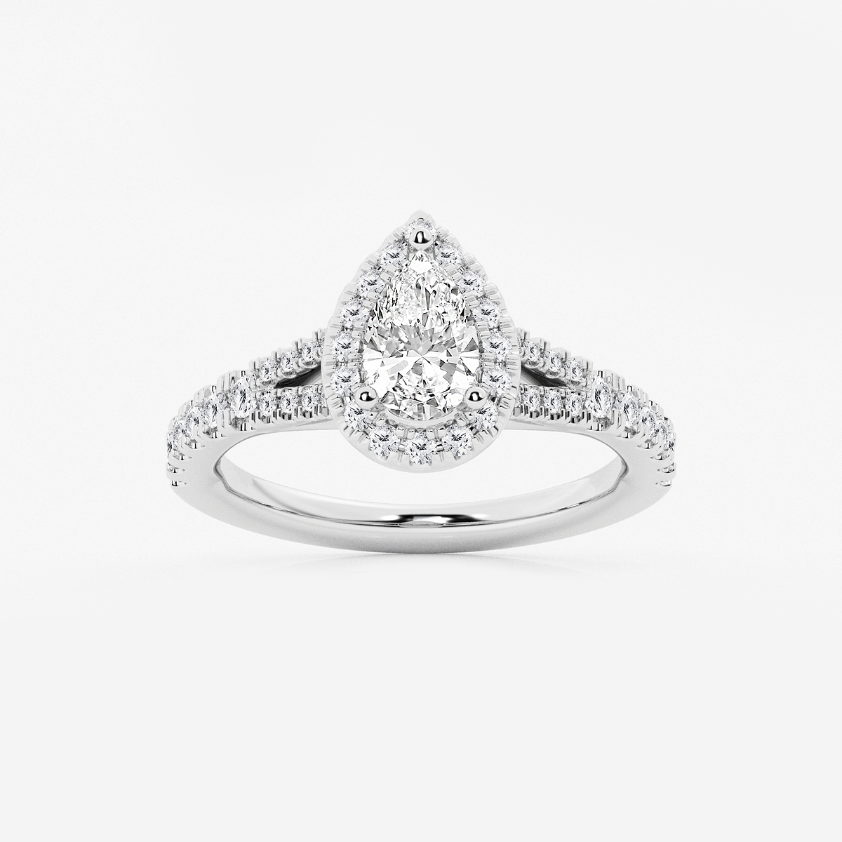 1 1/5 ctw Pear Lab Grown Diamond Split Shank Halo Engagement Ring