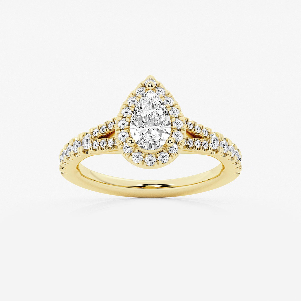 1 1/5 ctw Pear Lab Grown Diamond Split Shank Halo Engagement Ring