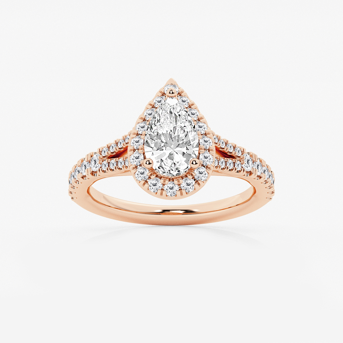 1 1/2 ctw Pear Lab Grown Diamond Split Shank Halo Engagement Ring