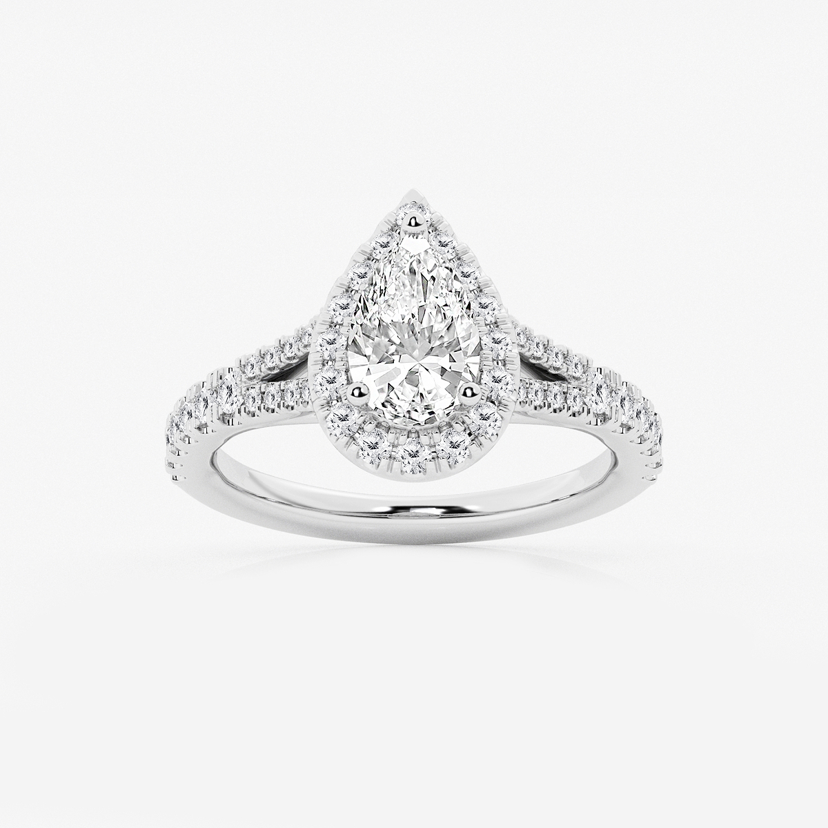 1 1/2 ctw Pear Lab Grown Diamond Split Shank Halo Engagement Ring