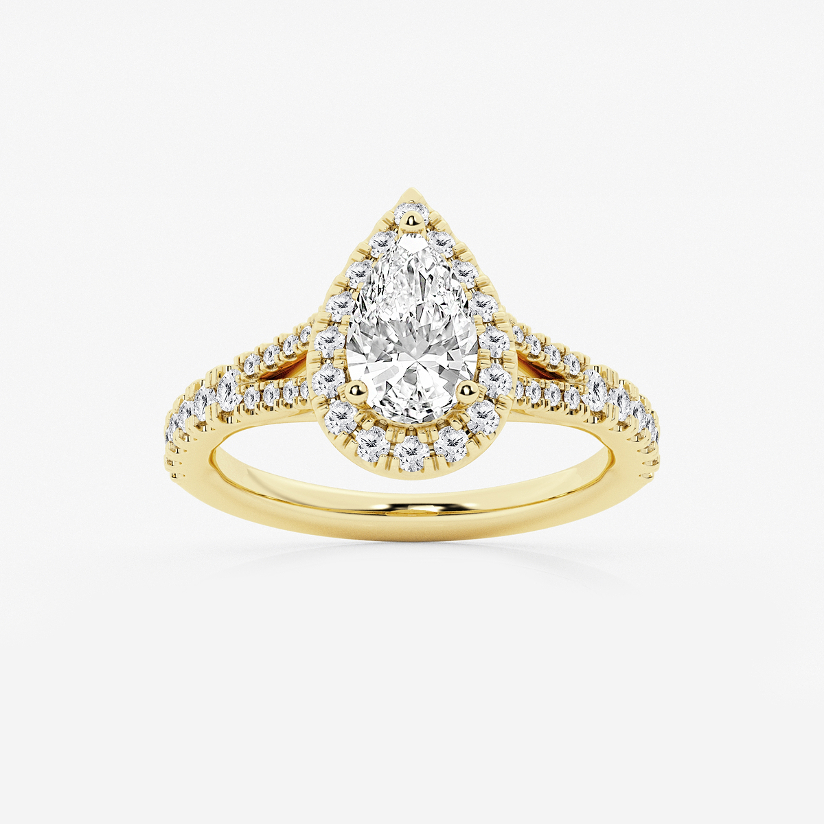 1 1/2 ctw Pear Lab Grown Diamond Split Shank Halo Engagement Ring