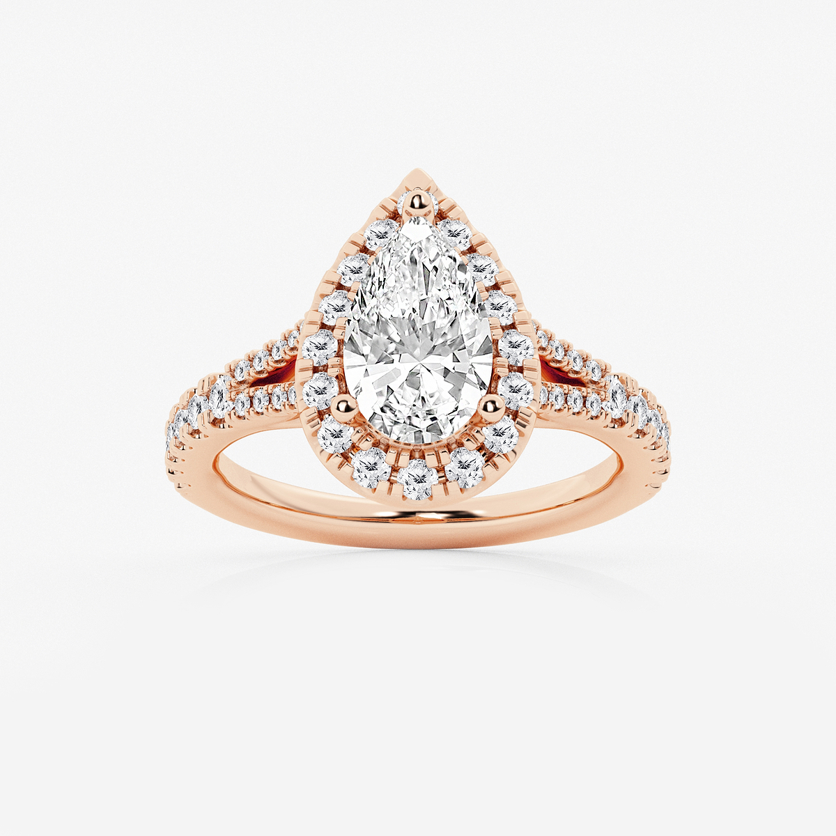 2 ctw Pear Lab Grown Diamond Split Shank Halo Engagement Ring