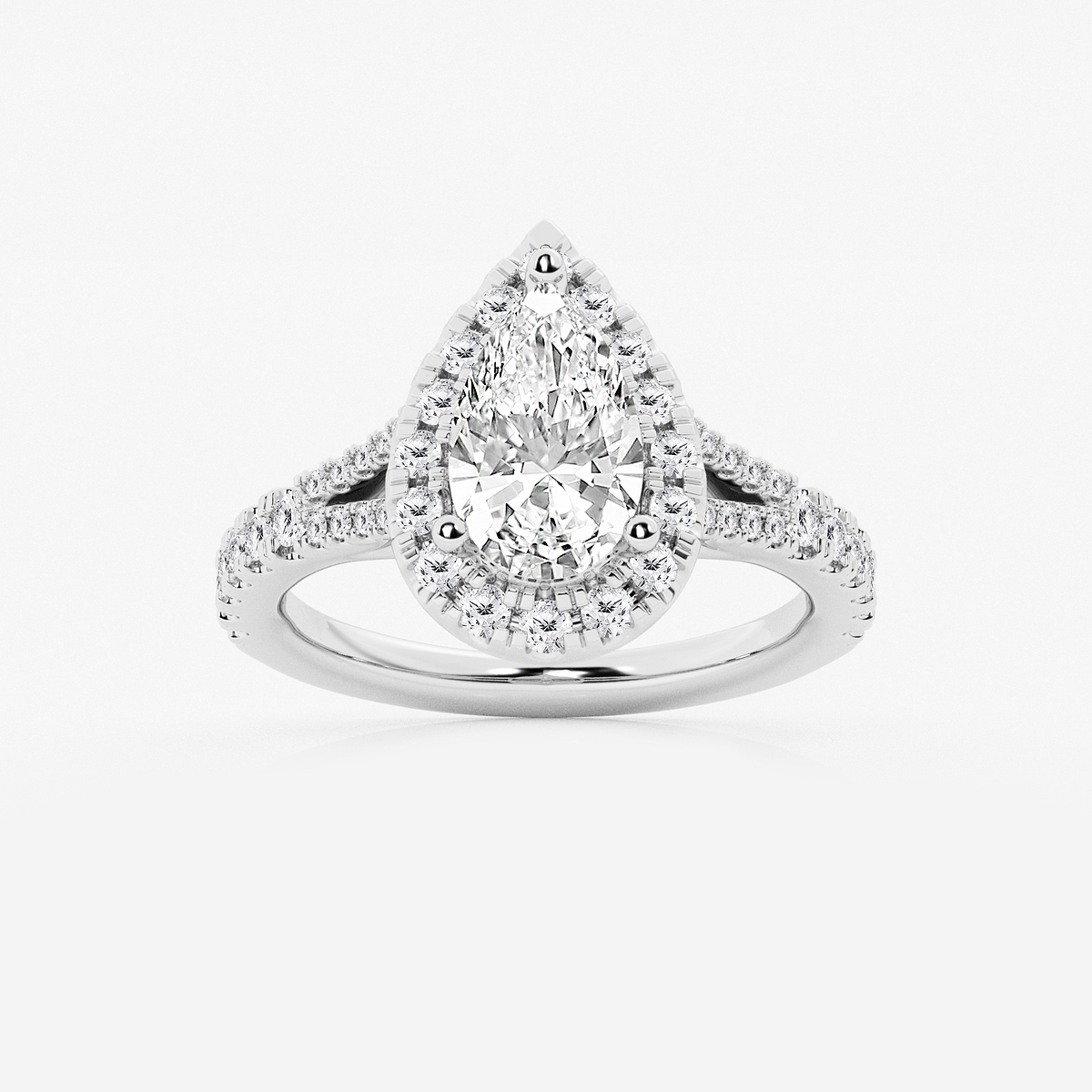 2 ctw Pear Lab Grown Diamond Split Shank Halo Engagement Ring