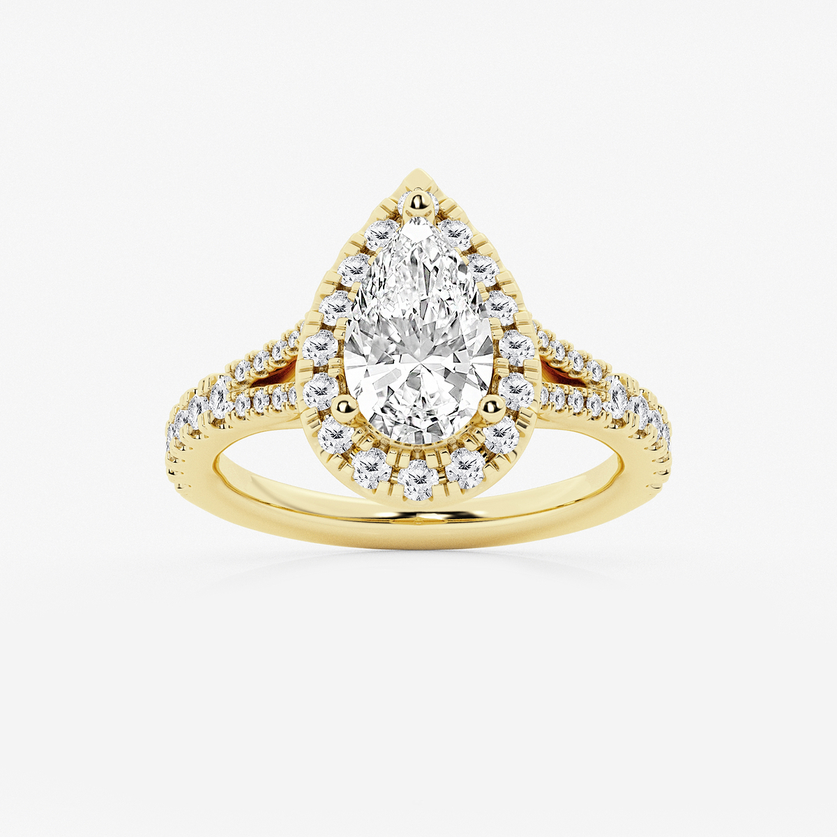 2 ctw Pear Lab Grown Diamond Split Shank Halo Engagement Ring