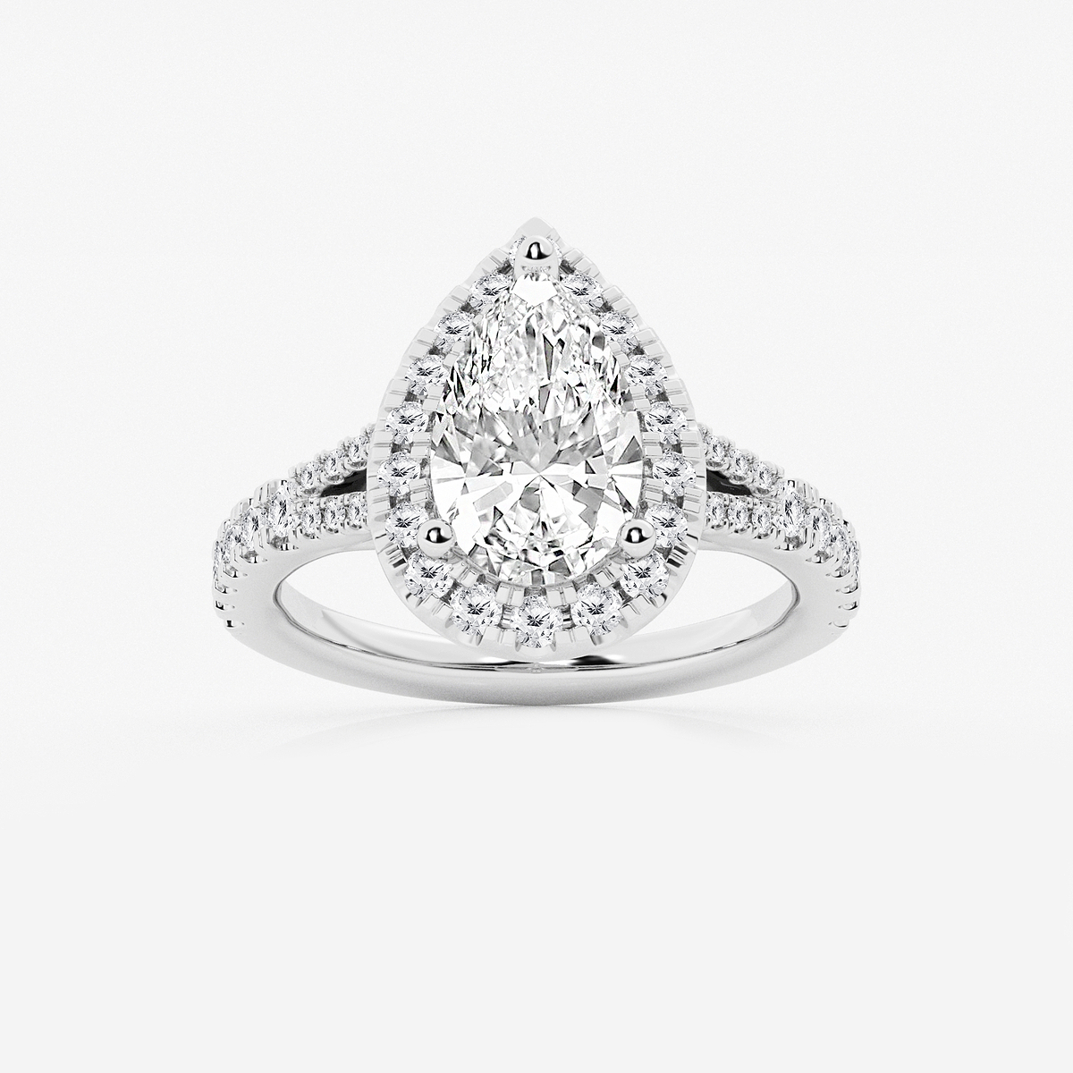 2 5/8 ctw Pear Lab Grown Diamond Split Shank Halo Engagement Ring