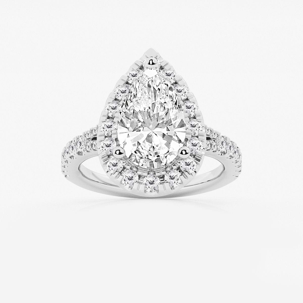 3 3/4 ctw Pear Lab Grown Diamond Split Shank Halo Engagement Ring Platinum, F, VS2