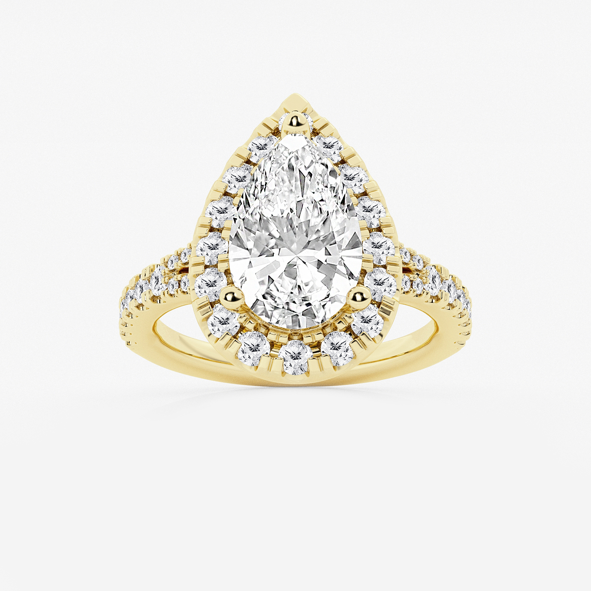 3 3/4 ctw Pear Lab Grown Diamond Split Shank Halo Engagement Ring