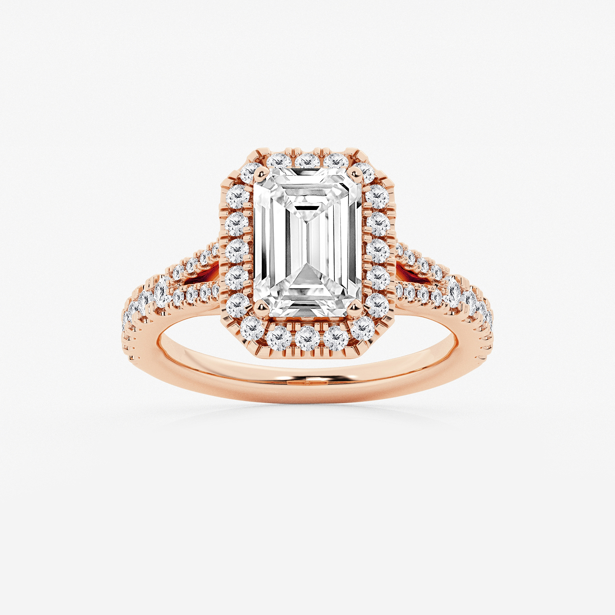 3 3/4 ctw Emerald Lab Grown Diamond Split Shank Halo Engagement Ring