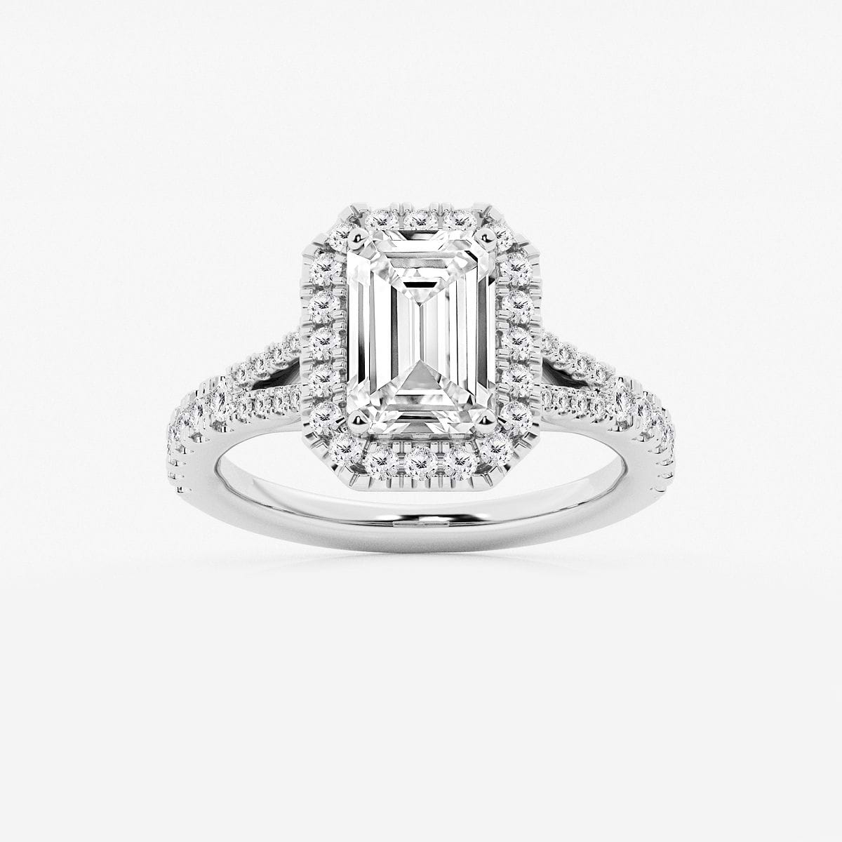 3 3/4 ctw Emerald Lab Grown Diamond Split Shank Halo Engagement Ring