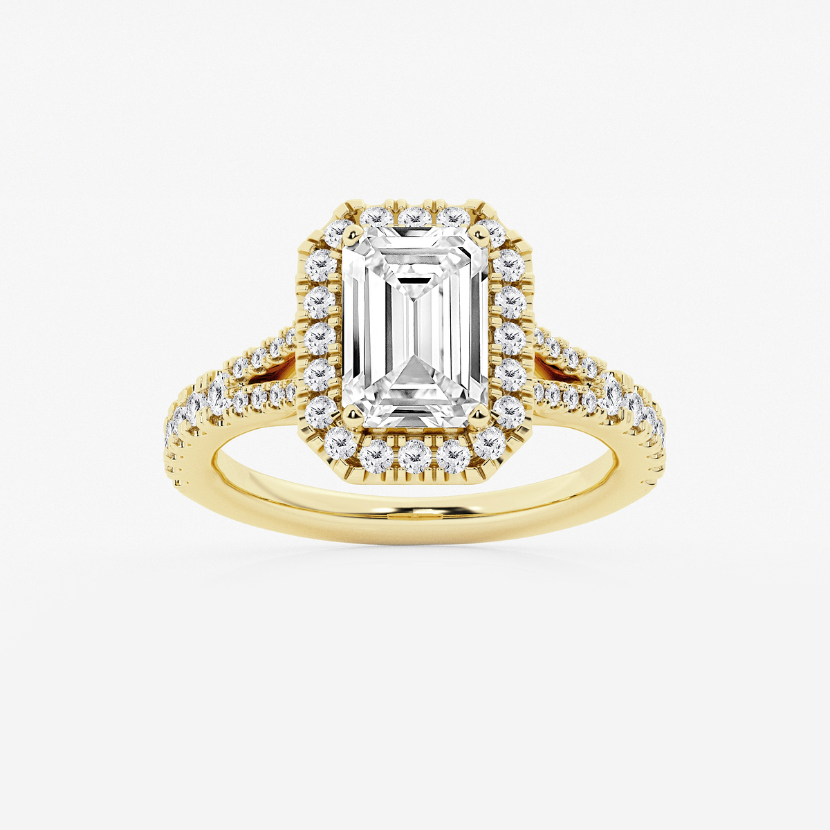3 3/4 ctw Emerald Lab Grown Diamond Split Shank Halo Engagement Ring