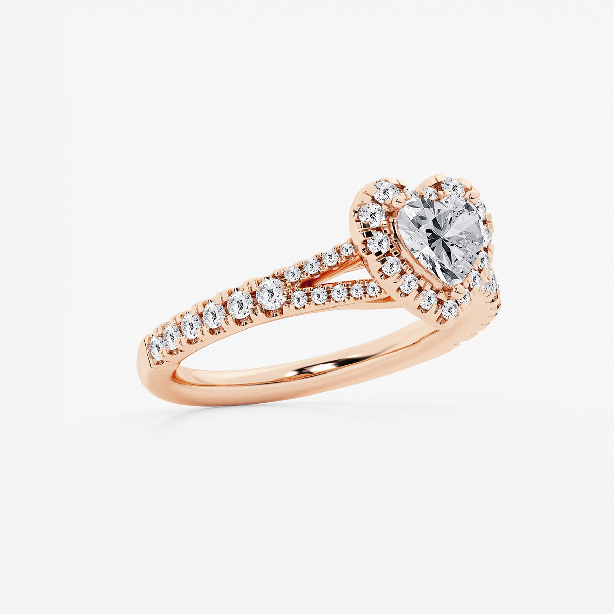 1 1/5 ctw Heart Lab Grown Diamond Split Shank Halo Engagement Ring 14K Rose Gold, F, VS2