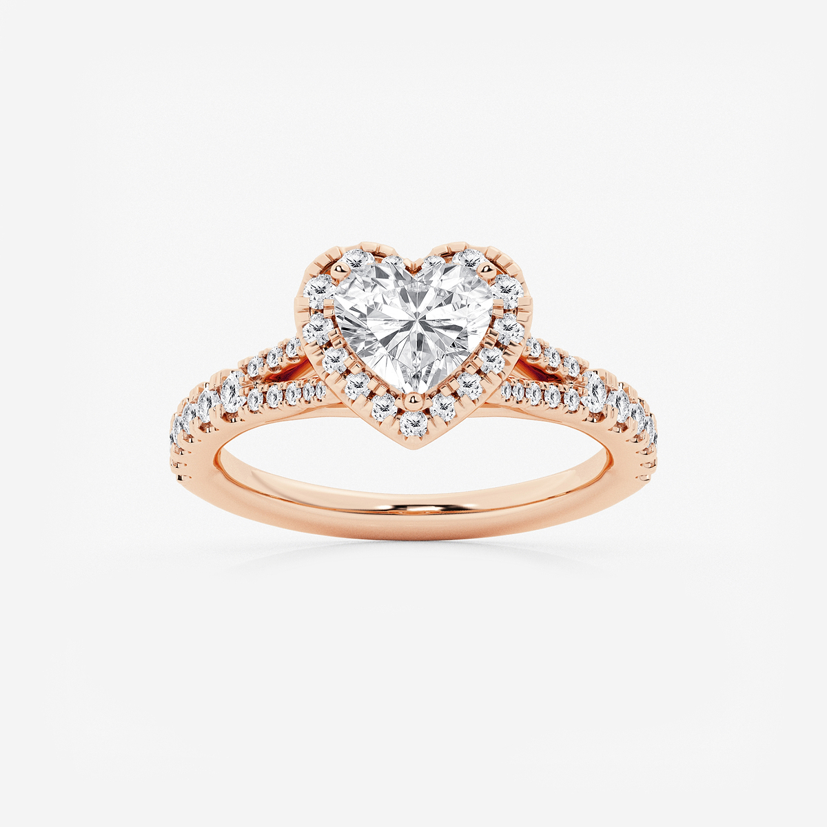 1 1/2 ctw Heart Lab Grown Diamond Split Shank Halo Engagement Ring
