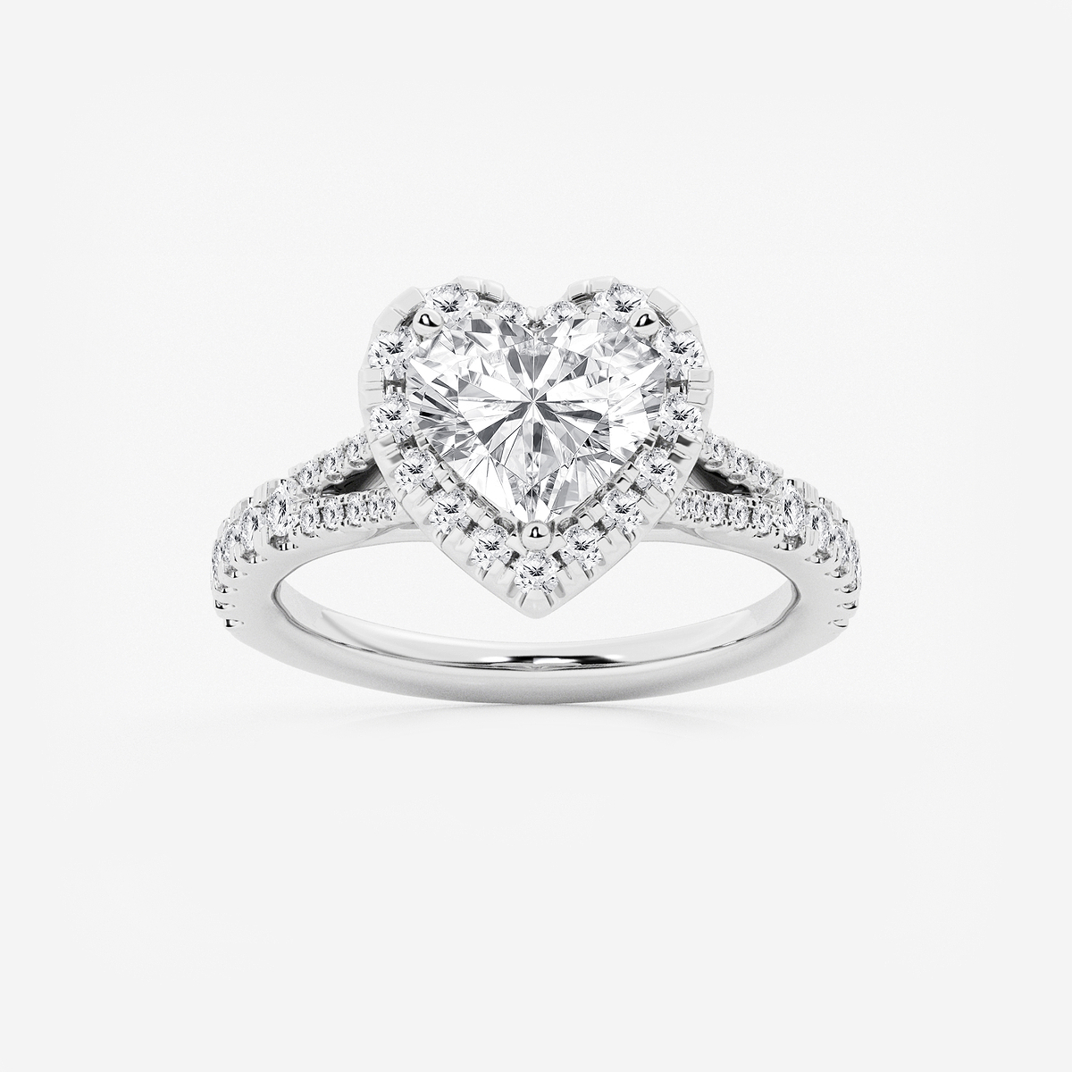 2 ctw Heart Lab Grown Diamond Split Shank Halo Engagement Ring