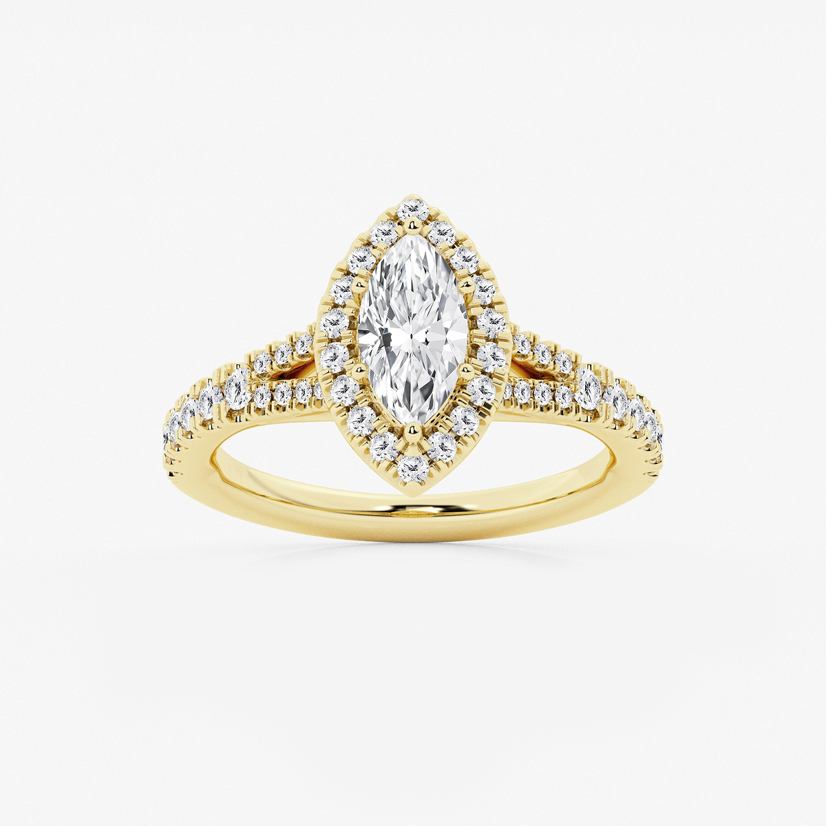 1 1/5 ctw Marquise Lab Grown Diamond Split Shank Halo Engagement Ring