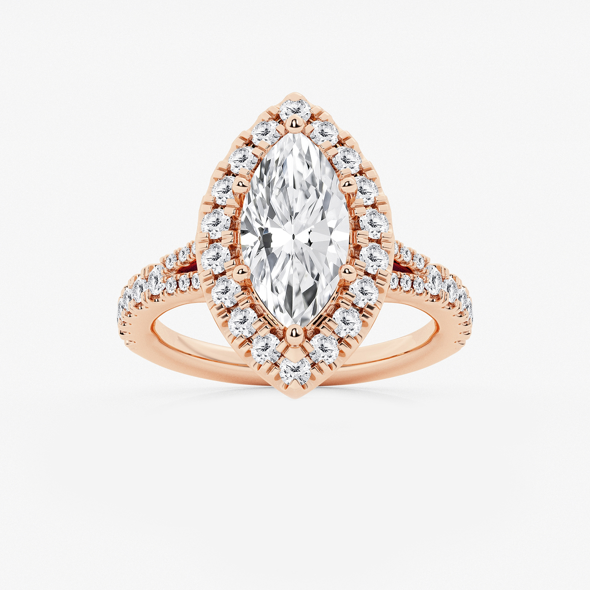3 1/5 ctw Marquise Lab Grown Diamond Split Shank Halo Engagement Ring